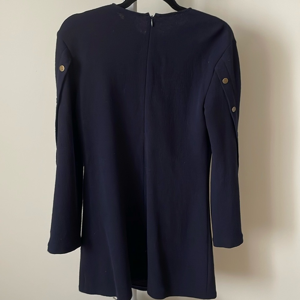 Derek Lam Snapped Long Sleeve Wool Crepe Tunic Top dark blue, size US 4 - Picture 13 of 16